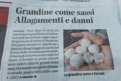 Danni da grandine articolo di giornale